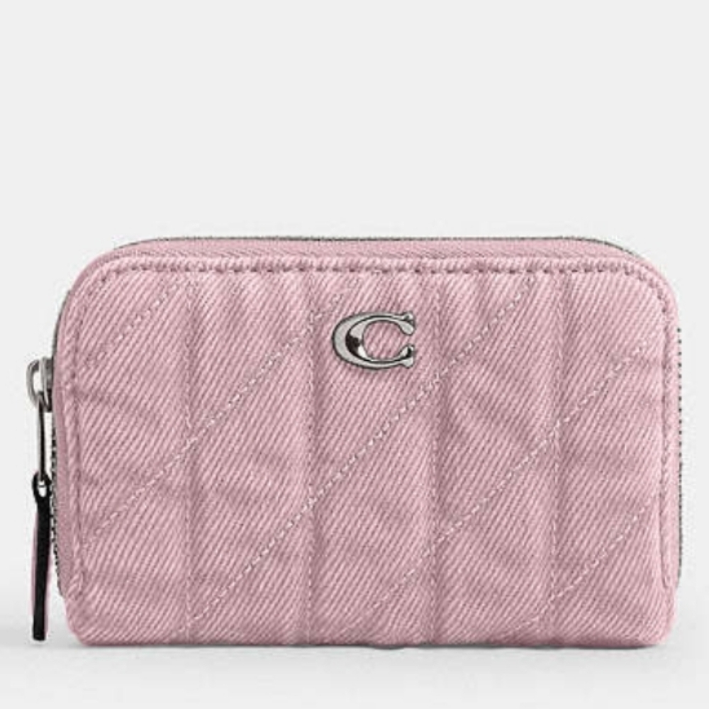 New Coach Essential Small Zip Around Wallet With Quilting In Pink Denim - Picture 4 of 10